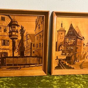 Vintage Wooden inlaid Framed Art Set